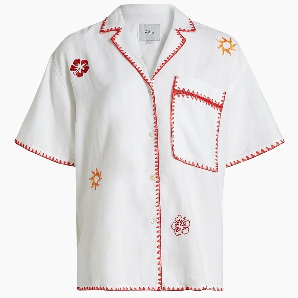 Rails Island Floral Embroidered Linen Blend Button Front Shirt size small S